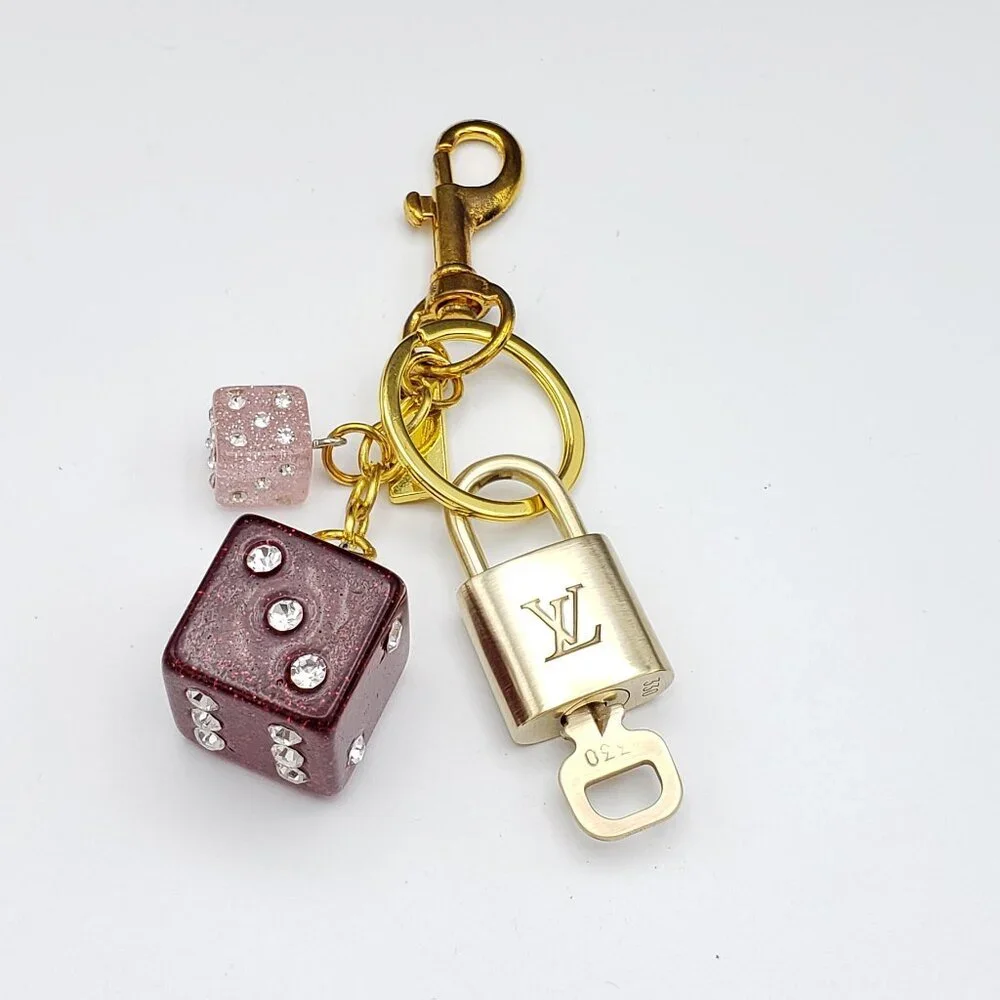 Authentic Louis Vuitton Lock & Key with Unbranded Dice Bagcharm, Keychain 122925